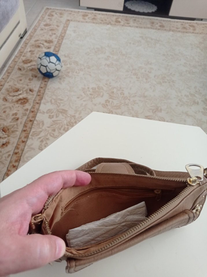 Bej Deri Kadın Omuz Çantası - Görsel 2