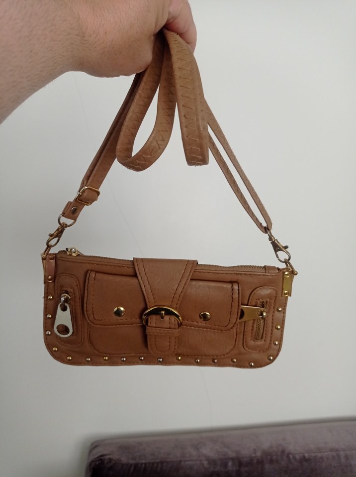 Bej Deri Kadın Omuz Çantası - Görsel 4