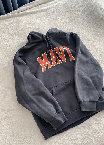Mavi Baskılı Gri Kapüşonlu Sweatshirt