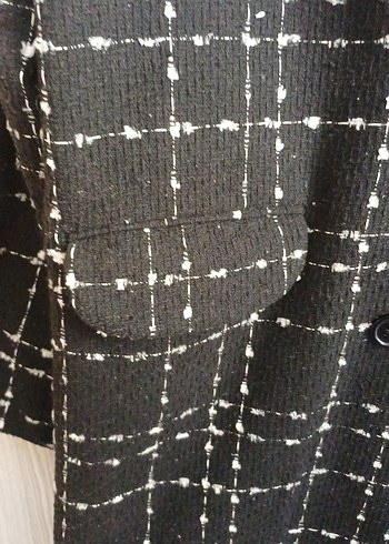 Düğmeli Siyah Mini Kareli Kadın Kaban - Görsel 3