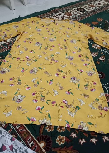 xl Beden sarı Renk Sarı Çiçek Desenli tunik