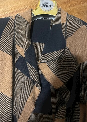 Kahverengi Ekose Desenli Kadın Uzun Kaban - Görsel 3