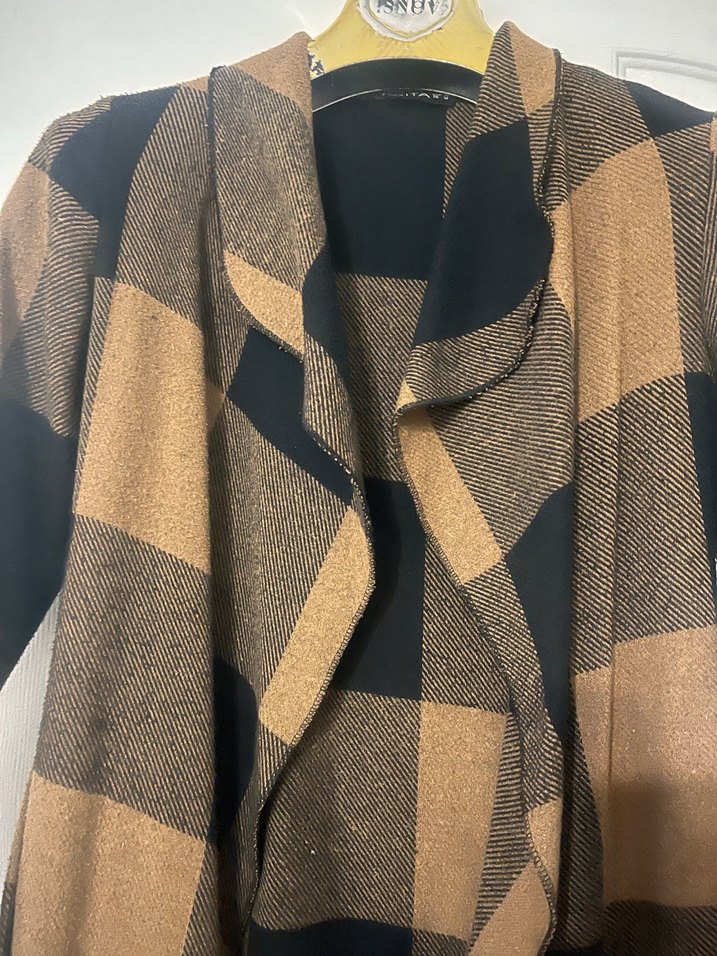 Kahverengi Ekose Desenli Kadın Uzun Kaban - Görsel 2