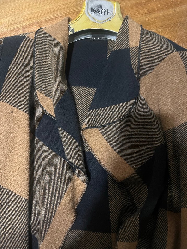 Kahverengi Ekose Desenli Kadın Uzun Kaban - Görsel 3