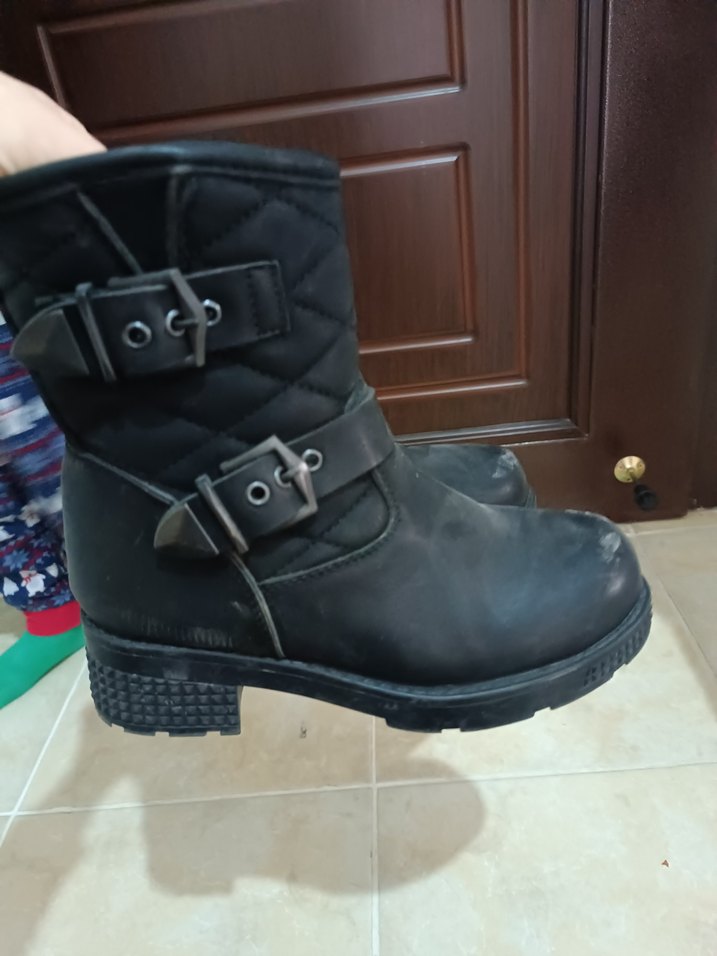 Siyah Deri Tokalı Biker Kadın Bot - Görsel 2