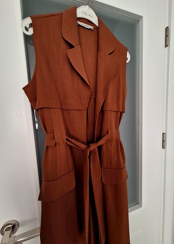 Kahverengi Kemerli Uzun Kadın Yelek - Görsel 2