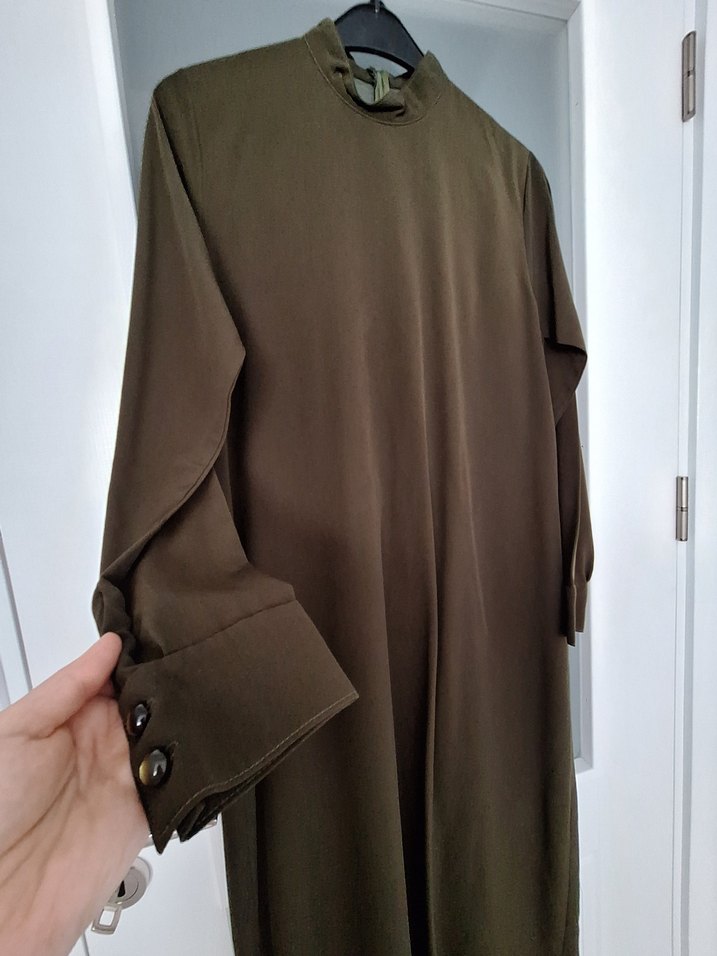 Drapeli Uzun Kına Yeşili Kadın Elbise - Görsel 2