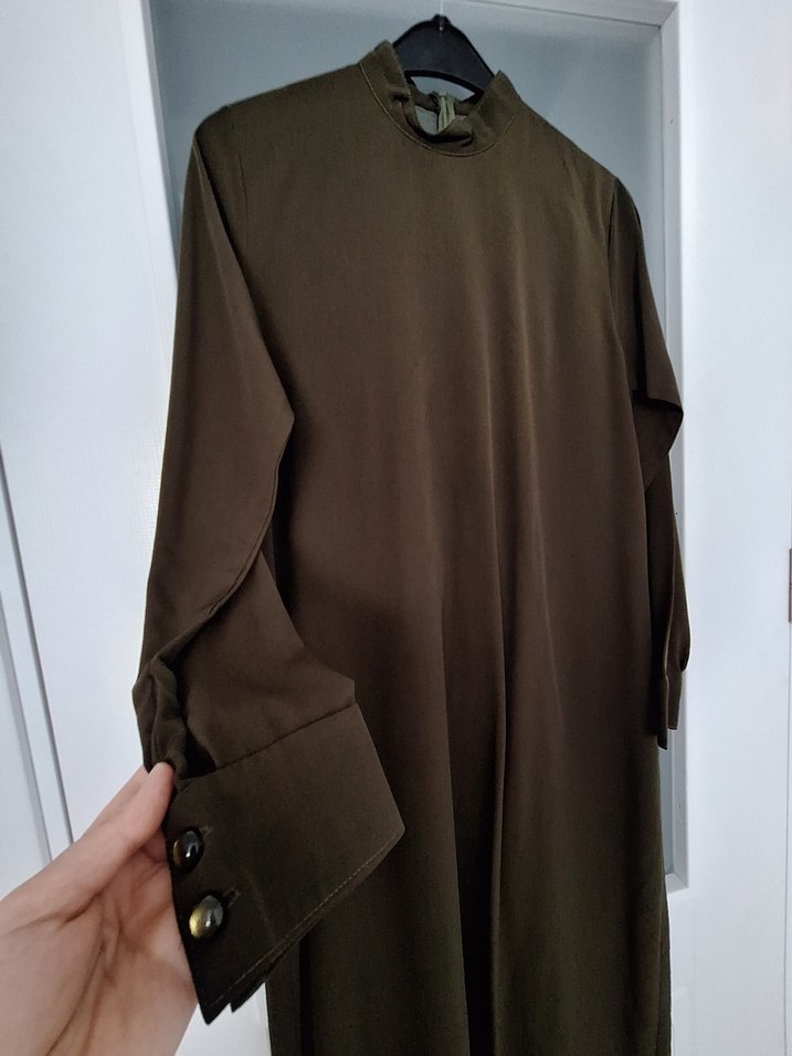 Drapeli Uzun Kına Yeşili Kadın Elbise - Görsel 3