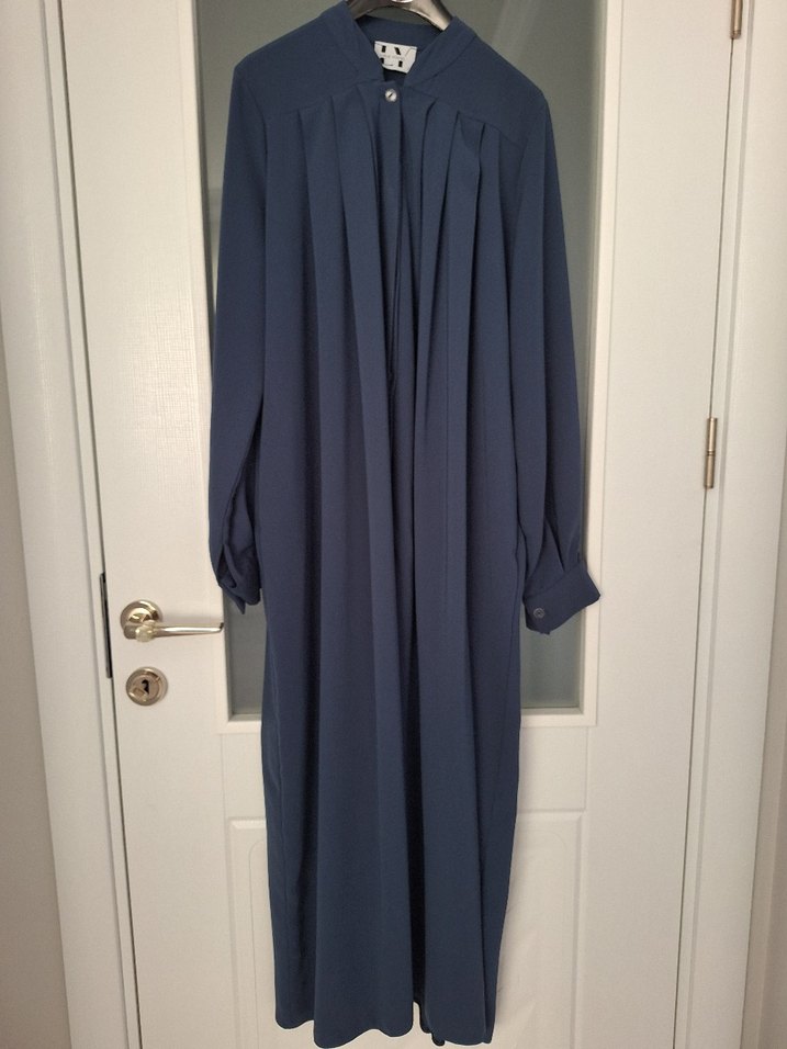 Uzun Kollu, Salaş Kesim Mavi Kadın Elbise - Görsel 2