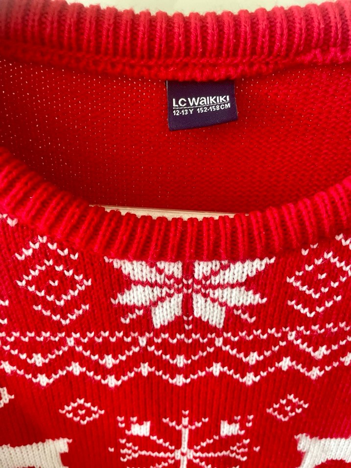 Kırmızı Desenli Triko Çocuk Kazak - Görsel 2