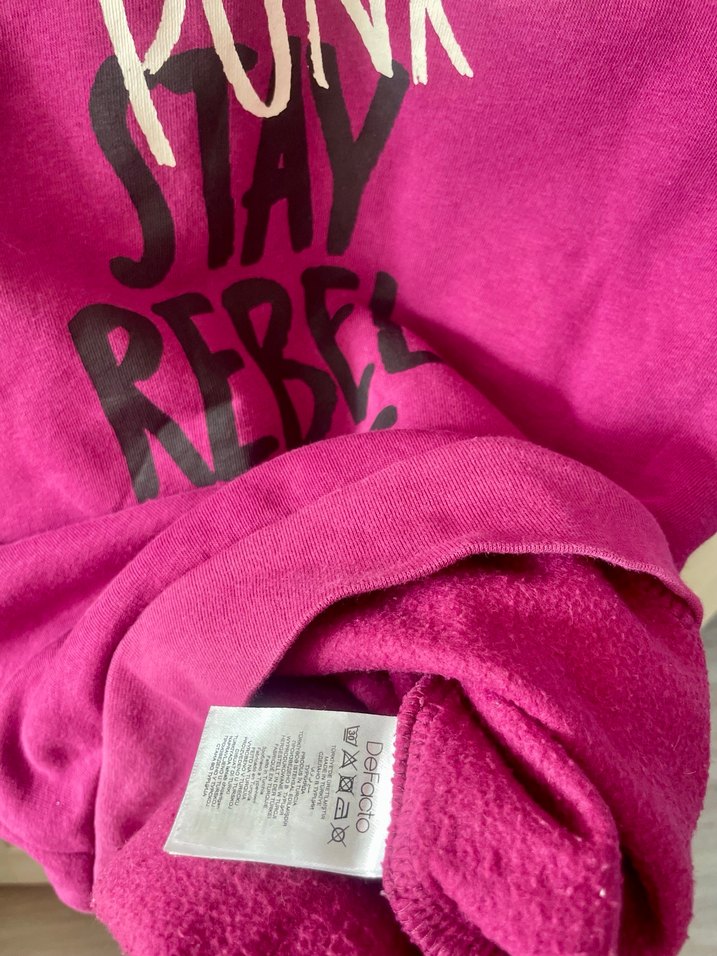 Pembe Punk Baskılı Kapüşonlu Çocuk Sweatshirt - Görsel 2