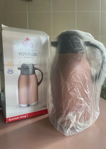King Poti Plus Pembe 2,5 LT Çelik Termos - Görsel 3