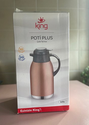 King Poti Plus Pembe 2,5 LT Çelik Termos - Görsel 4