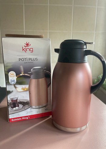 King Poti Plus Pembe 2,5 LT Çelik Termos - Görsel 2