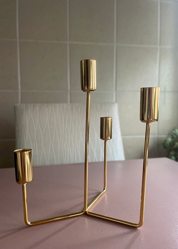 Altın Renkli Şamdan, Dekoratif Tabak ve Mum - Görsel 7