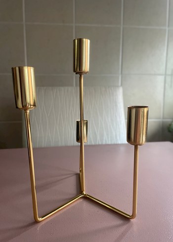 Altın Renkli Şamdan, Dekoratif Tabak ve Mum - Görsel 5