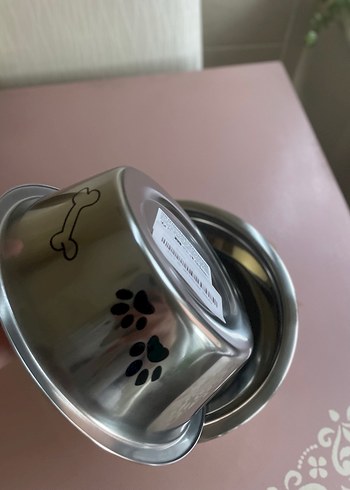 3 adet Gümüş Desenli Metal Mama Kabı, Rulo, Kürek Set - Görsel 5