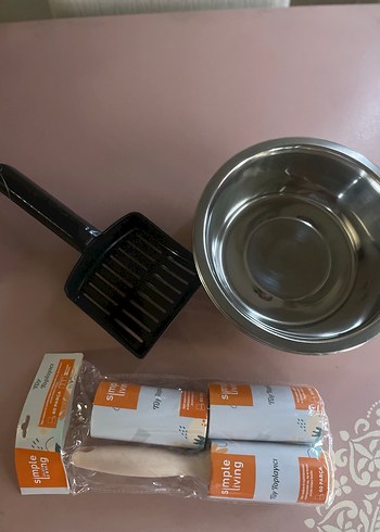 3 adet Gümüş Desenli Metal Mama Kabı, Rulo, Kürek Set - Görsel 6