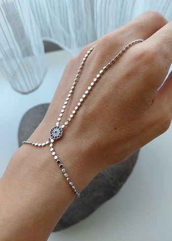 Boncuklu Gümüş Renkli Kadın ezme  El Zinciri şahmeran - Görsel 3
