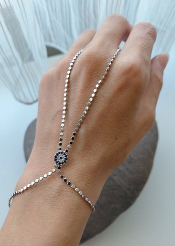 Boncuklu Gümüş Renkli Kadın ezme  El Zinciri şahmeran - Görsel 4