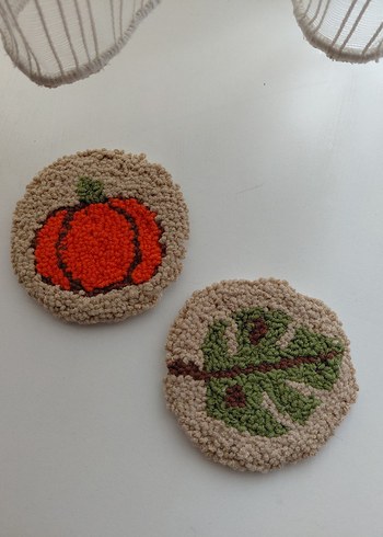 Bohem Tarzı Kabak ve Yaprak Desenli El Yapımı Bardak altlıgı - Görsel 2