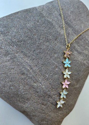 Pastel Renkli Uzun Zincirli Çiçek Kolye - Görsel 3