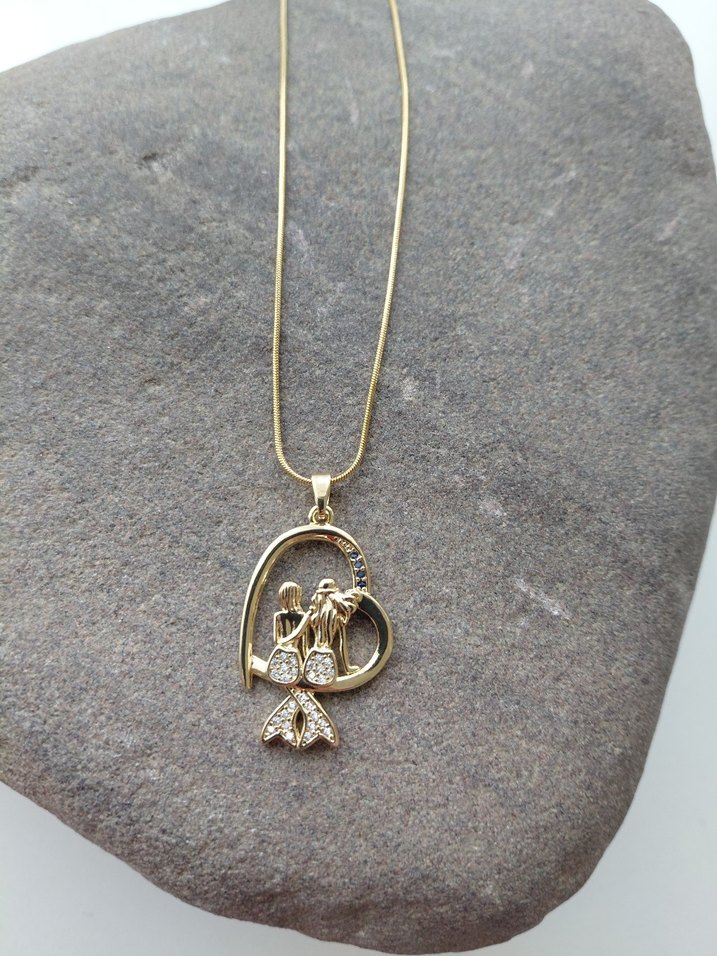 Uzun Zincirli Altın Renkli Deniz Kızı Kolye - Görsel 3