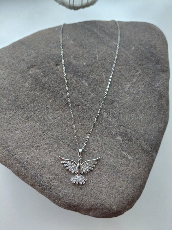 Gri Alka Kuş Figürlü Kadın Kolye - Görsel 2