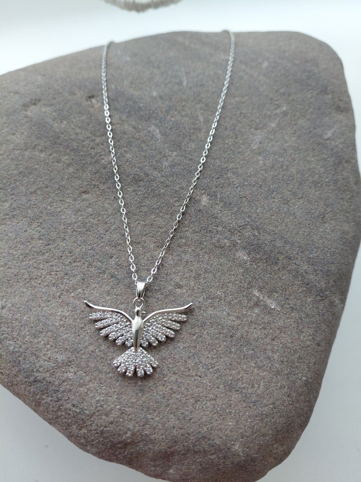 Gri Alka Kuş Figürlü Kadın Kolye - Görsel 5