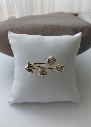 Altın Çiçek Desenli Kadın Broş - Görsel 2