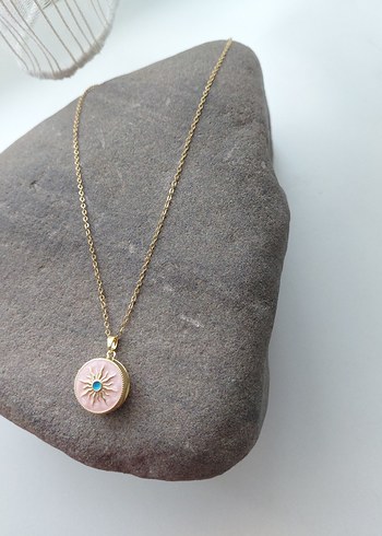 Pembe Bohem Zincir Detaylı Madalyon Kolye - Görsel 3