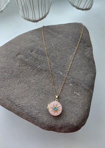 Pembe Bohem Zincir Detaylı Madalyon Kolye - Görsel 2