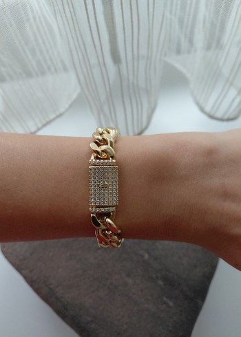 Zincir Detaylı Parlak Altın Gurmet Bileklik - Görsel 5