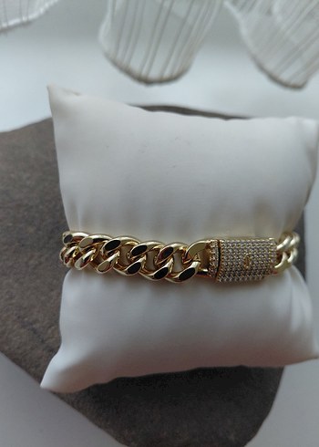 Zincir Detaylı Parlak Altın Gurmet Bileklik - Görsel 2