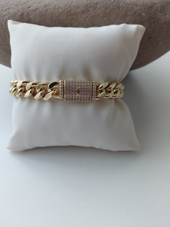 Zincir Detaylı Parlak Altın Gurmet Bileklik - Görsel 4