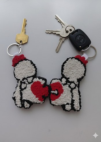 2'li Sevgili ve Çift Anahtarlığı Punch işlemeli Kalp Anahtarlık - Görsel 3