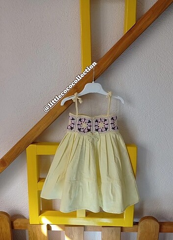 12-18 Ay Beden Yazlık Motifli Keten kumaş Kız bebek elbisesi