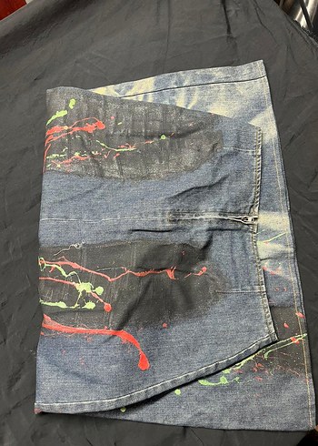 Drapeli Uzun Bağlama Desenli Kot Etek - Görsel 2