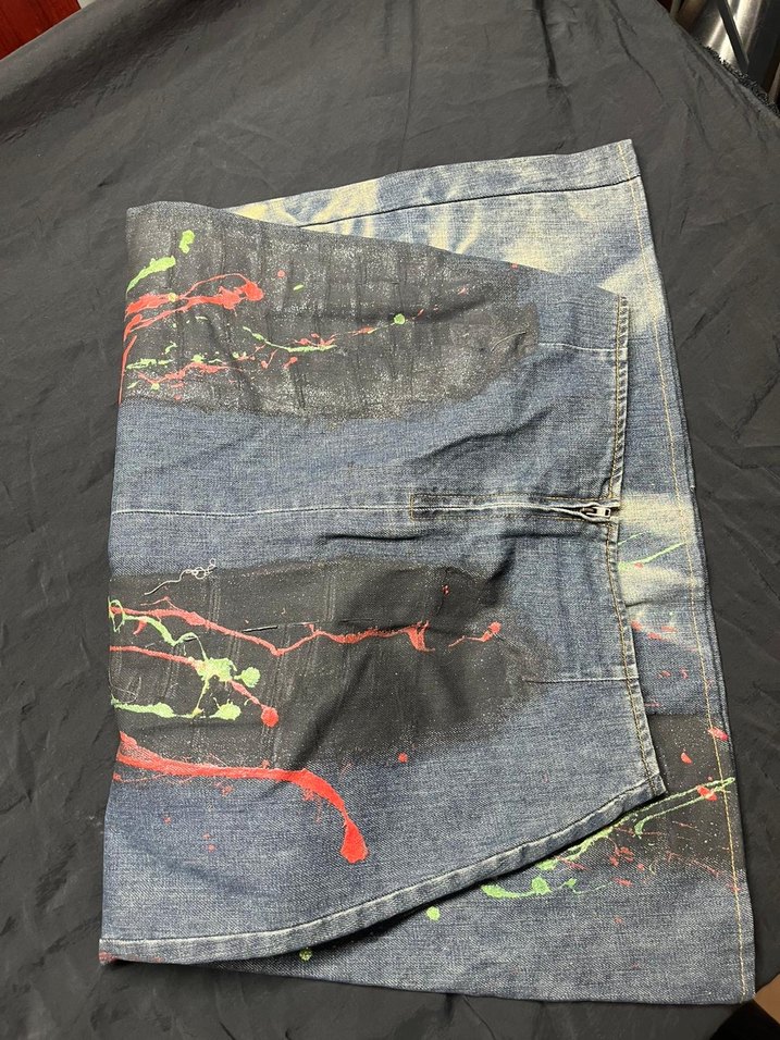 Drapeli Uzun Bağlama Desenli Kot Etek - Görsel 2