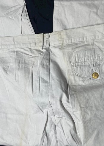 Düğmeli Beyaz Keten Kadın Pantolon - Görsel 2