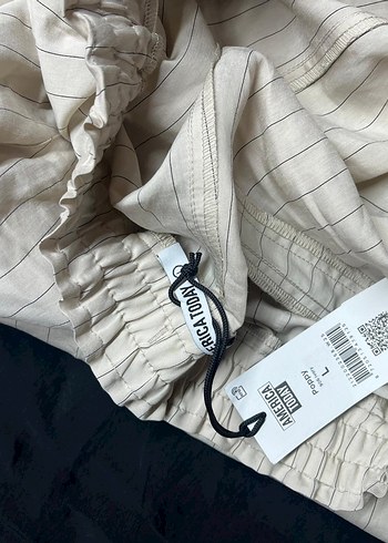 Kadın Gri Çizgili Keten Pilili Kumaş Pantolon - Görsel 4