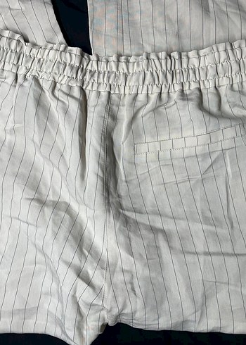 Kadın Gri Çizgili Keten Pilili Kumaş Pantolon - Görsel 3