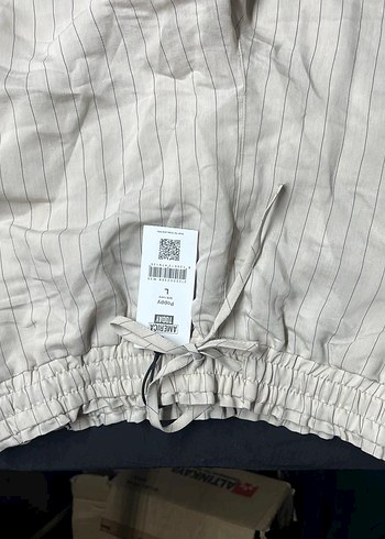 Kadın Gri Çizgili Keten Pilili Kumaş Pantolon - Görsel 2