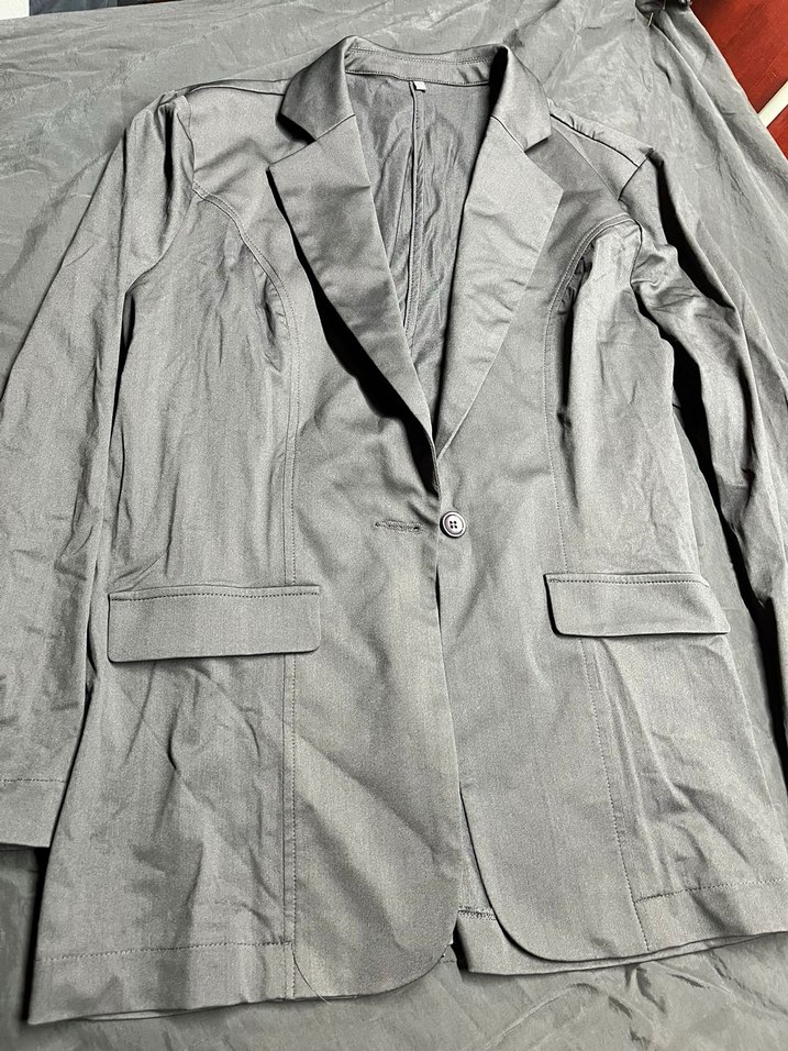 Düğmeli Gri Kadın Keten Blazer Ceket - Görsel 3