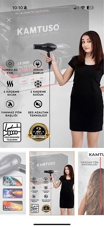  Beden Profesyonel fön makinesi+fön fırçası