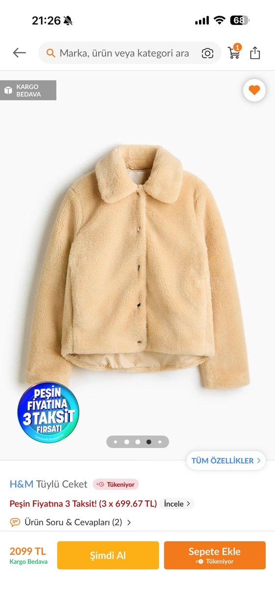 H&m peluş ceket - Görsel 2