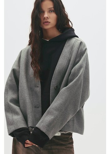 Pull&bear yün kaban - Görsel 4