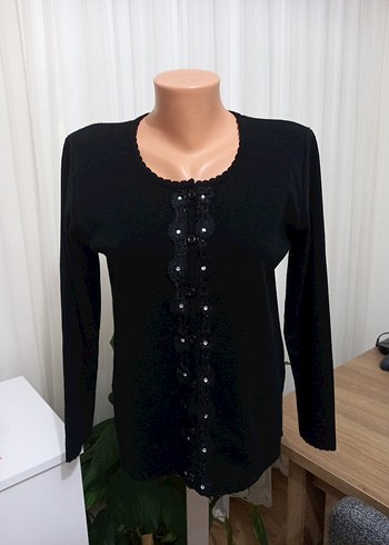 Diğer Düğmeli Siyah Midi Kadın Hırka