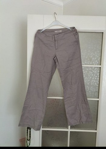 Collezione Düğmeli Bej Keten Kadın Pantolon
