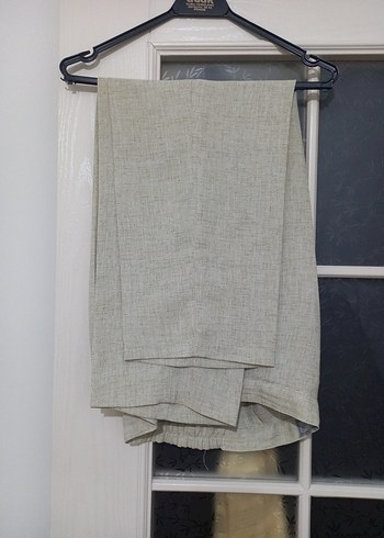 Bej Keten Kadın Pantolon Midi Boy - Görsel 3